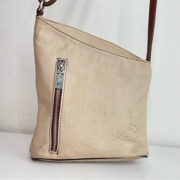 HEBELLA Made in Italy Asymmetrical Leather Crossbody Bag Purse Boho Minimalist - Picture 2 of 16